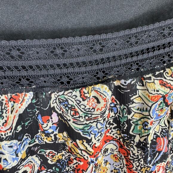 Band of Gypsies Paisley Print Long Sleeve Square Neck Lace Hi Low Dress Size S - Picture 3 of 7